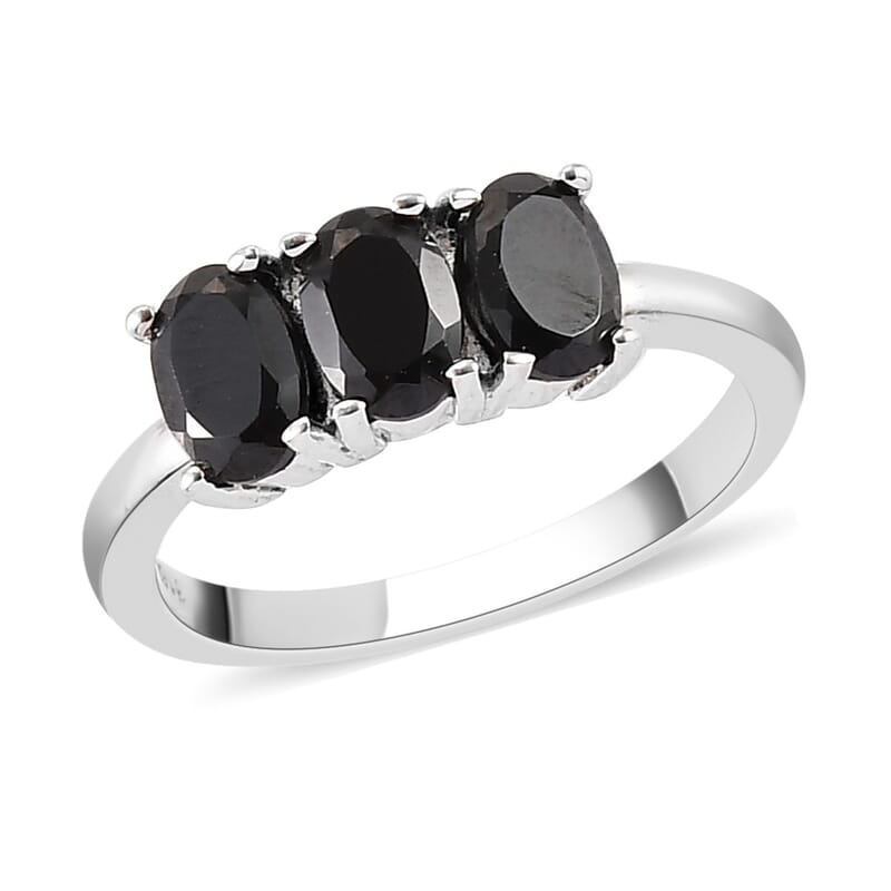 Thai Black Spinel 3 Stone Ring in Stainless Steel (Size 6.0) 2.00 ctw