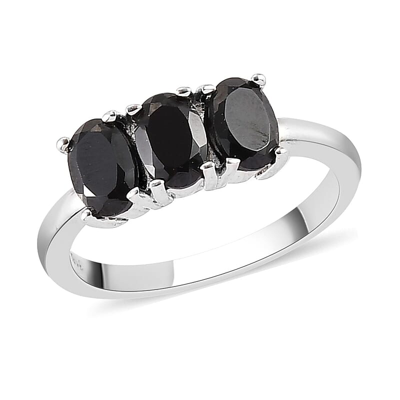 Thai Black Spinel 3 Stone Ring in Stainless Steel (Size 6.0) 2.00 ctw