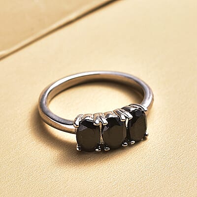Thai Black Spinel 3 Stone Ring in Stainless Steel (Size 6.0) 2.00 ctw