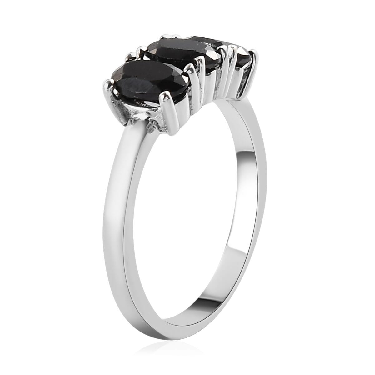 Natural Thai Black Spinel 3 Stone Ring in Stainless Steel 2.00 ctw image number 3