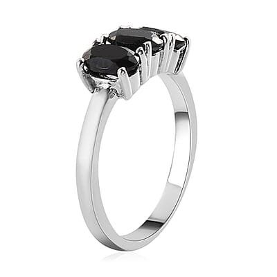 Thai Black Spinel 3 Stone Ring in Stainless Steel (Size 6.0) 2.00 ctw