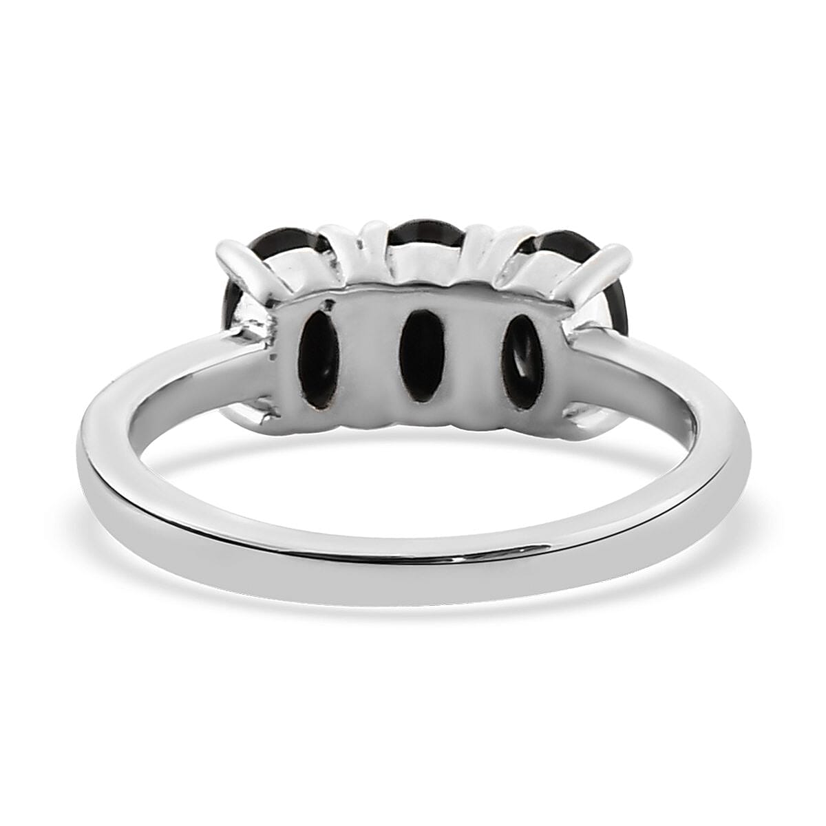 Natural Thai Black Spinel 3 Stone Ring in Stainless Steel 2.00 ctw