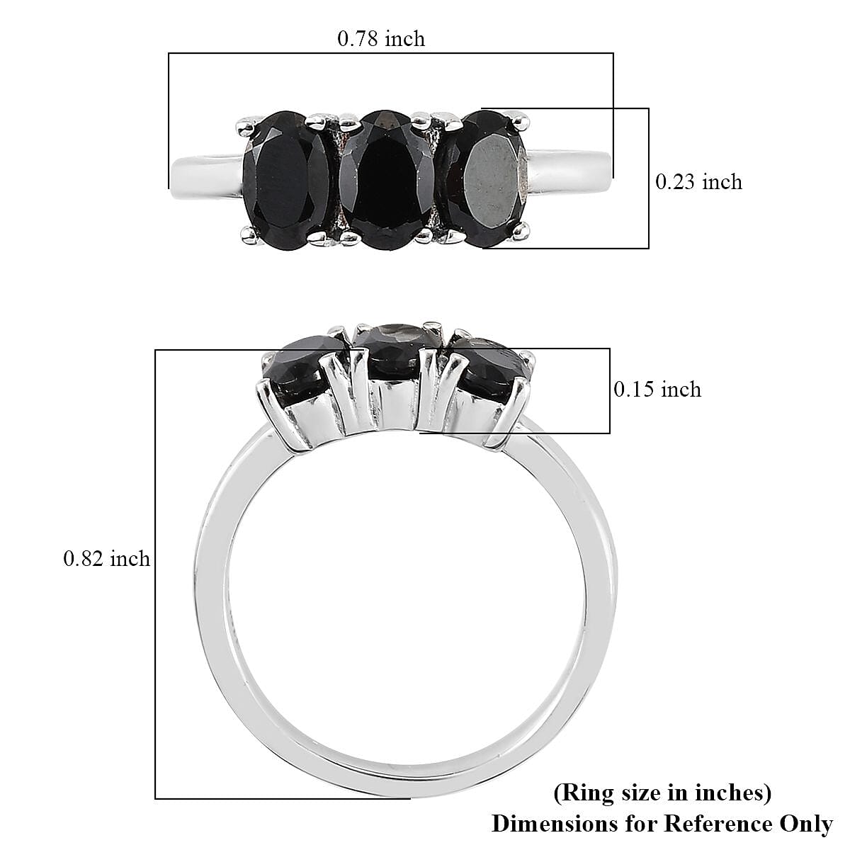 Natural Thai Black Spinel 3 Stone Ring in Stainless Steel 2.00 ctw