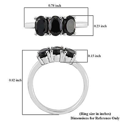 Thai Black Spinel 3 Stone Ring in Stainless Steel (Size 6.0) 2.00 ctw