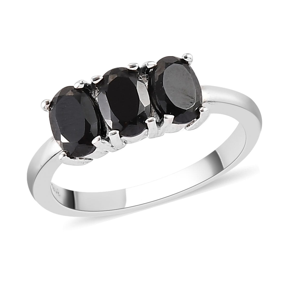 Thai Black Spinel 3 Stone Ring in Stainless Steel (Size 8.0) 2.00 ctw image number 0