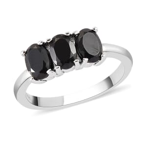 Thai Black Spinel 3 Stone Ring in Stainless Steel (Size 8.0) 2.00 ctw