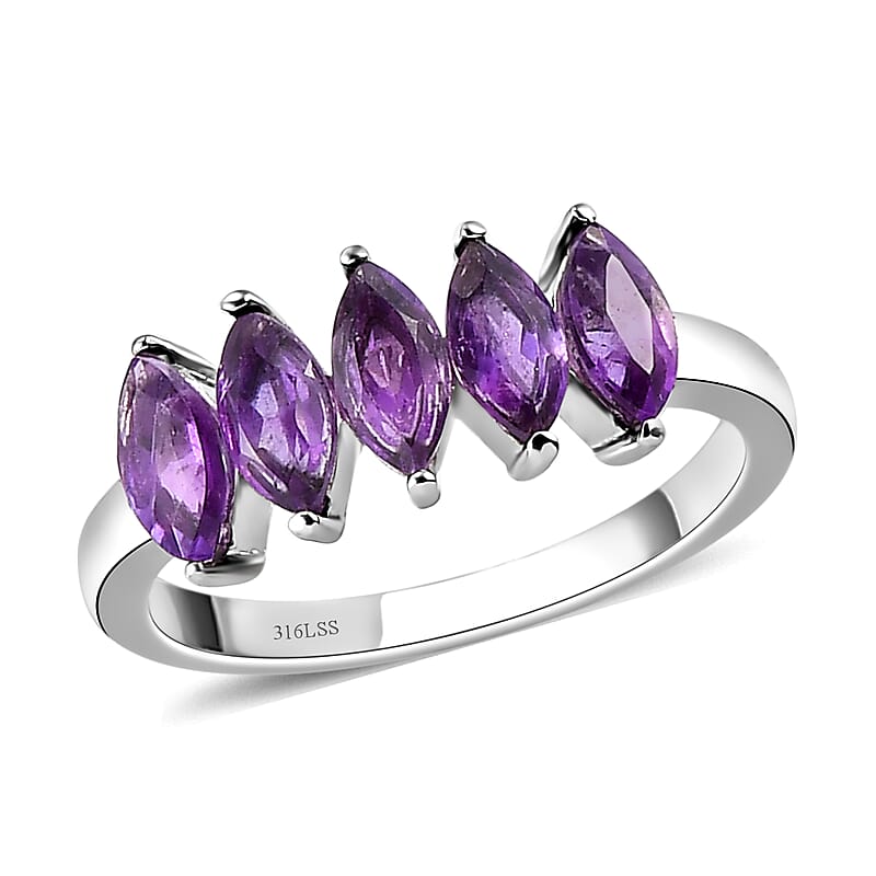 Amethyst Ring in Stainless Steel (Size 6.0) 1.15 ctw