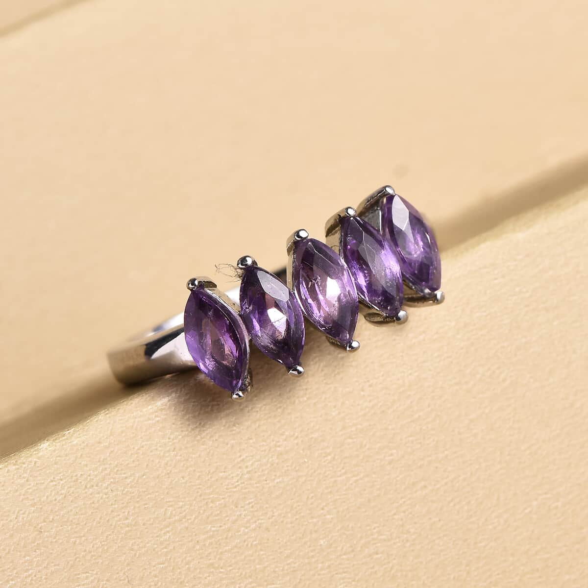 Amethyst Ring in Stainless Steel 1.15 ctw image number 3