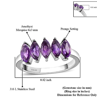Amethyst Ring in Stainless Steel (Size 6.0) 1.15 ctw