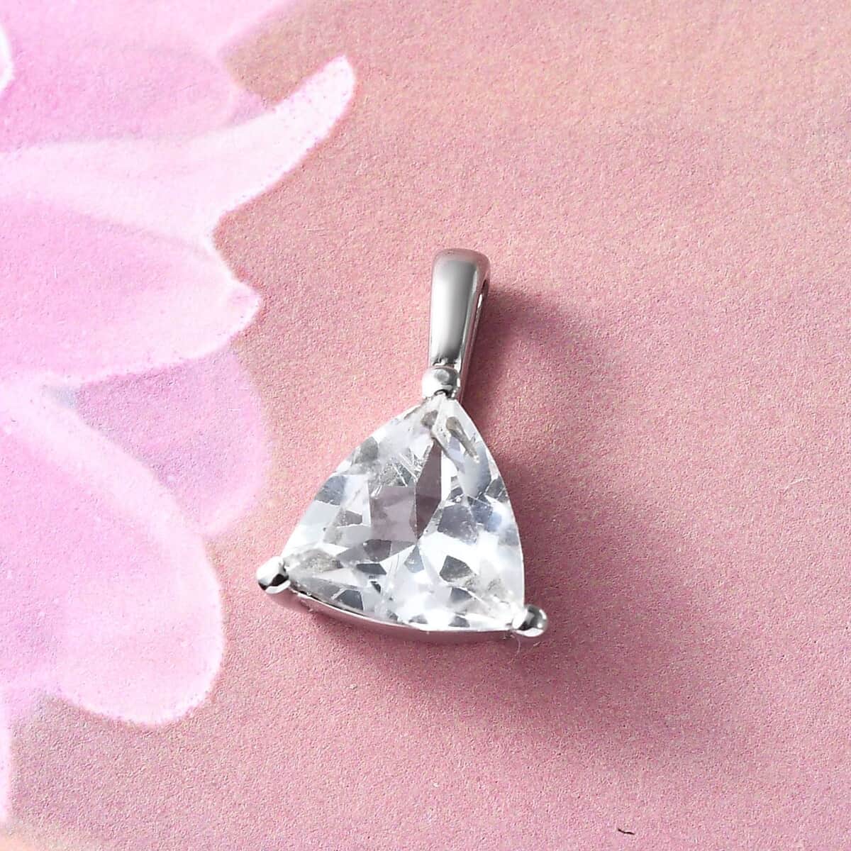 White Topaz Solitaire Pendant in Stainless Steel 1.35 ctw image number 1