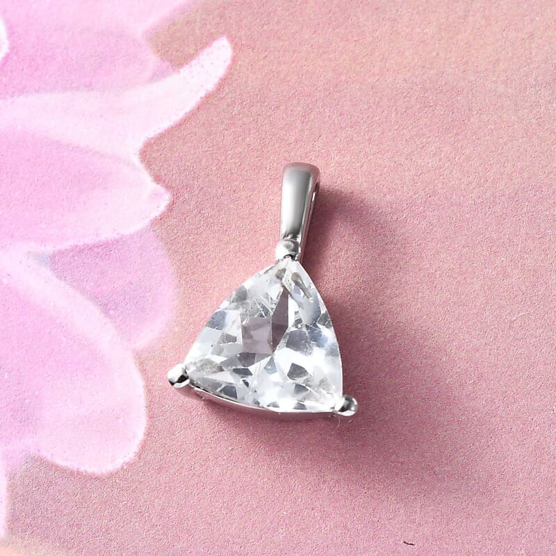 White Topaz Solitaire Pendant in Stainless Steel 1.35 ctw , Tarnish-Free, Waterproof, Sweat Proof Jewelry