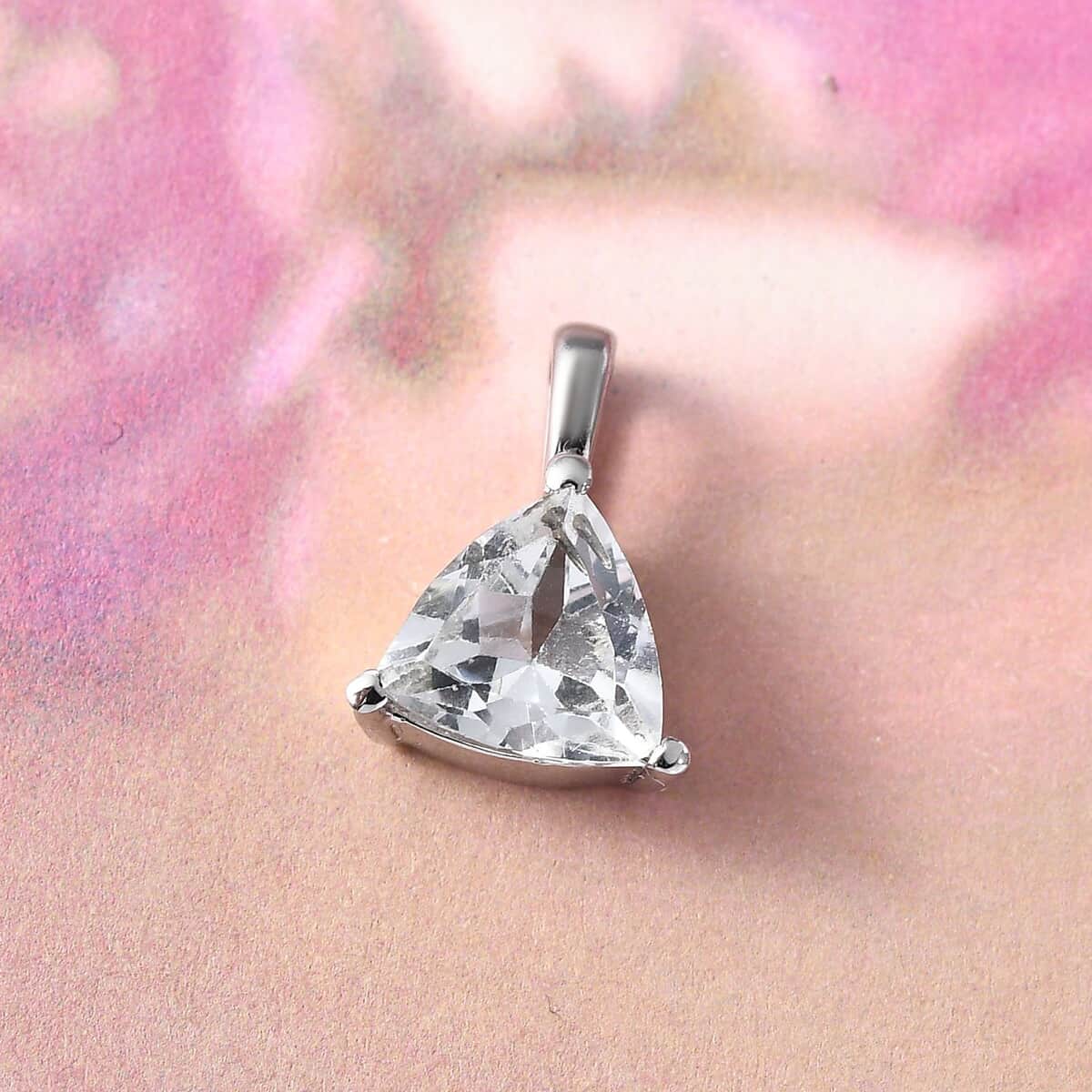 White Topaz Solitaire Pendant in Stainless Steel 1.35 ctw image number 2