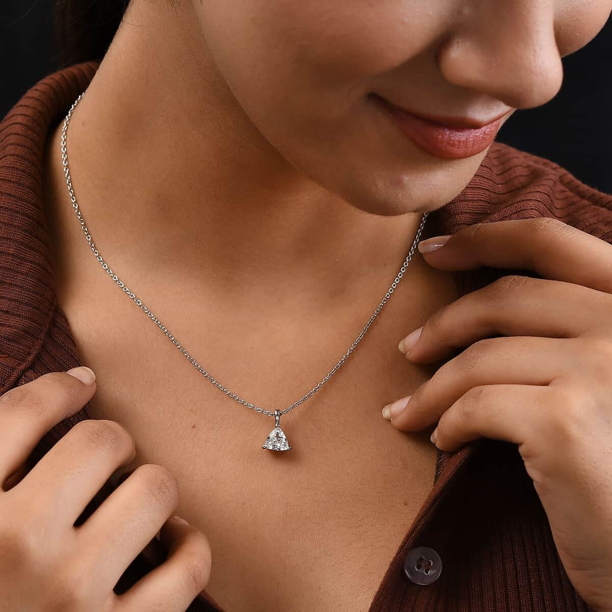 White Topaz Solitaire Pendant in Stainless Steel 1.35 ctw image number 4