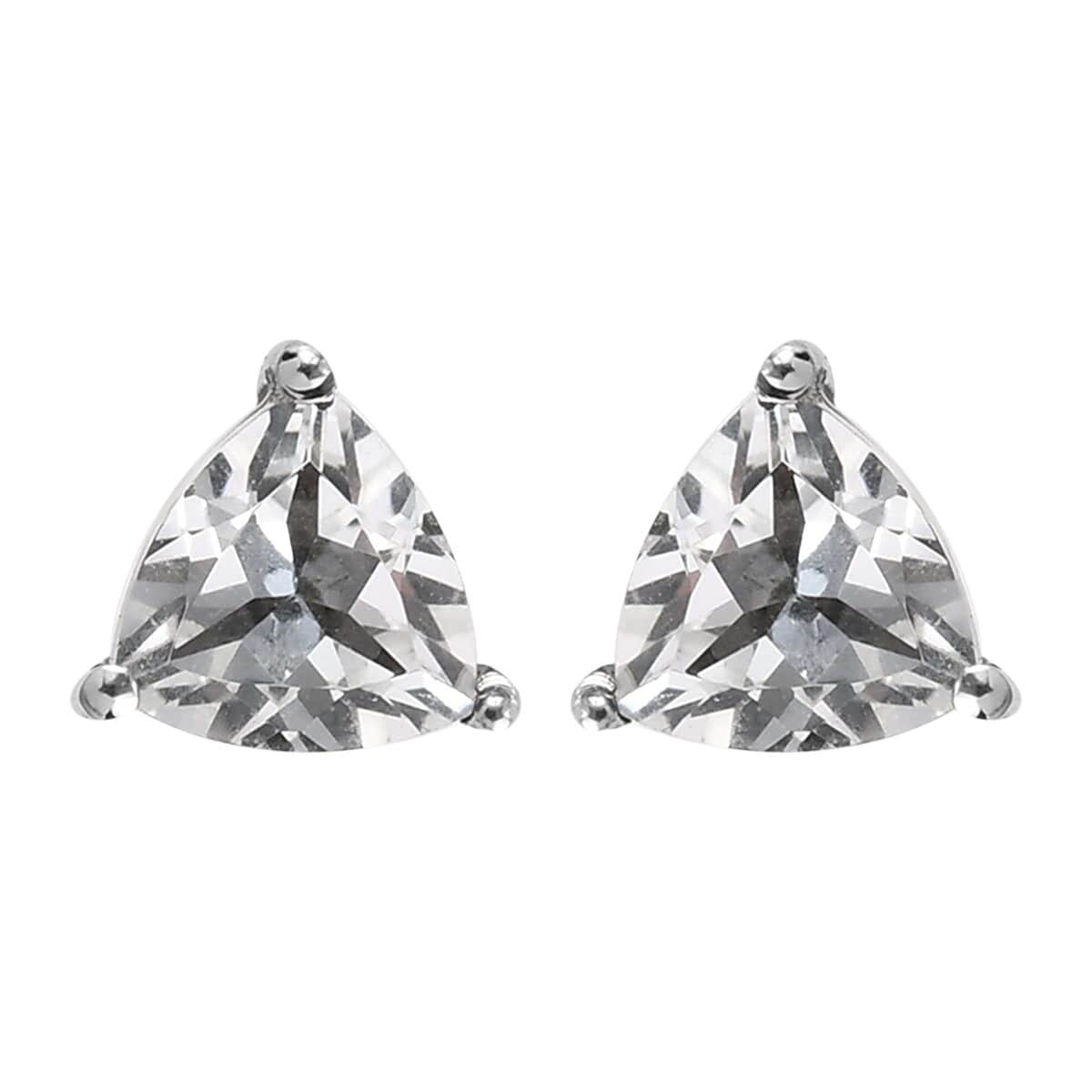 White Topaz Solitaire Stud Earrings in Stainless Steel 1.50 ctw image number 0