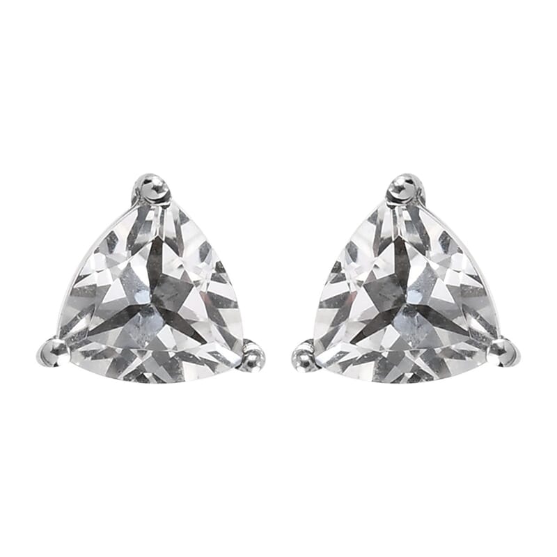 White Topaz Solitaire Stud Earrings in Stainless Steel 1.50 ctw