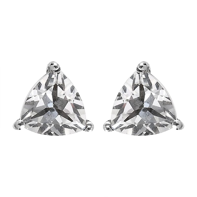 White Topaz Solitaire Stud Earrings in Stainless Steel 1.50 ctw