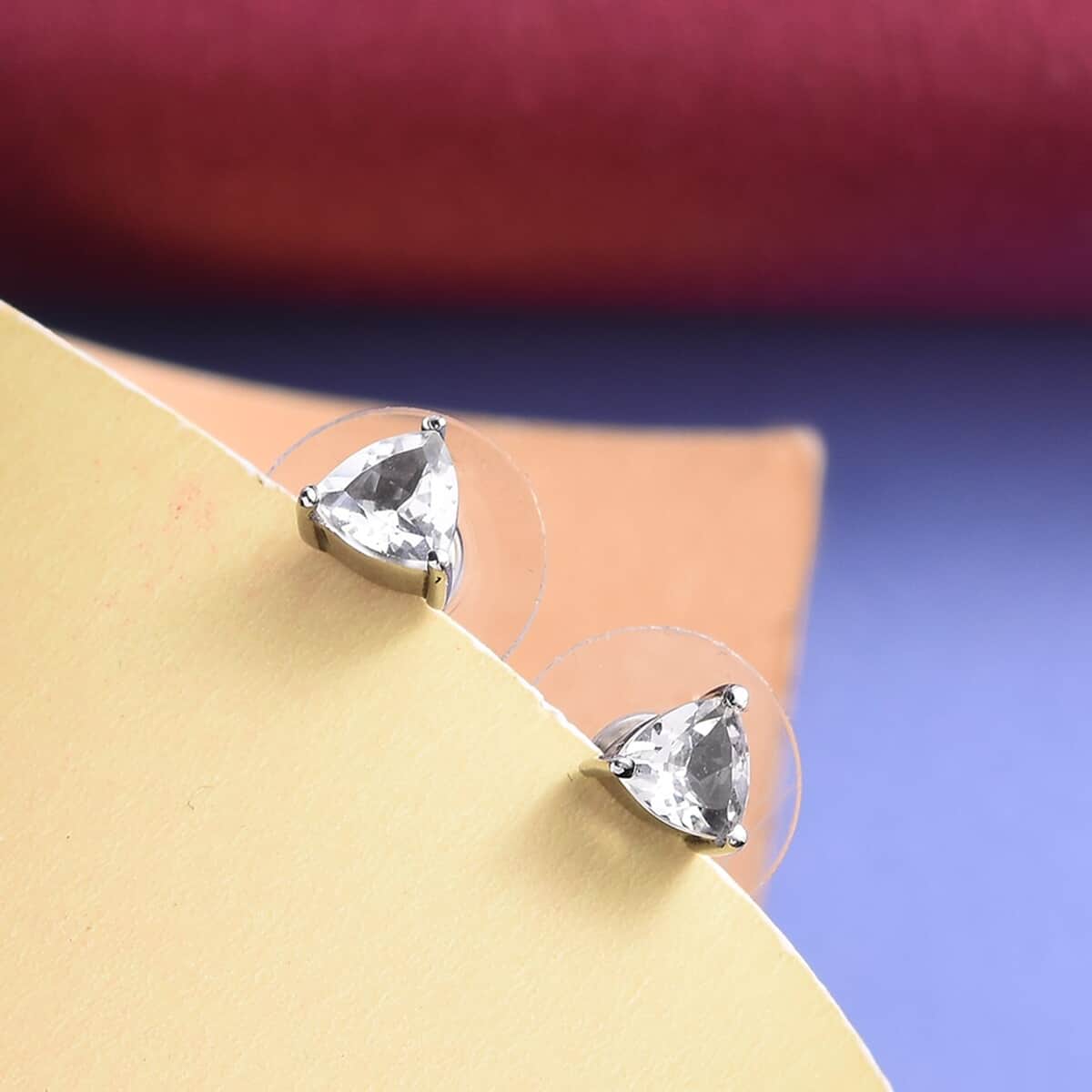 White Topaz Solitaire Stud Earrings in Stainless Steel 1.50 ctw image number 1