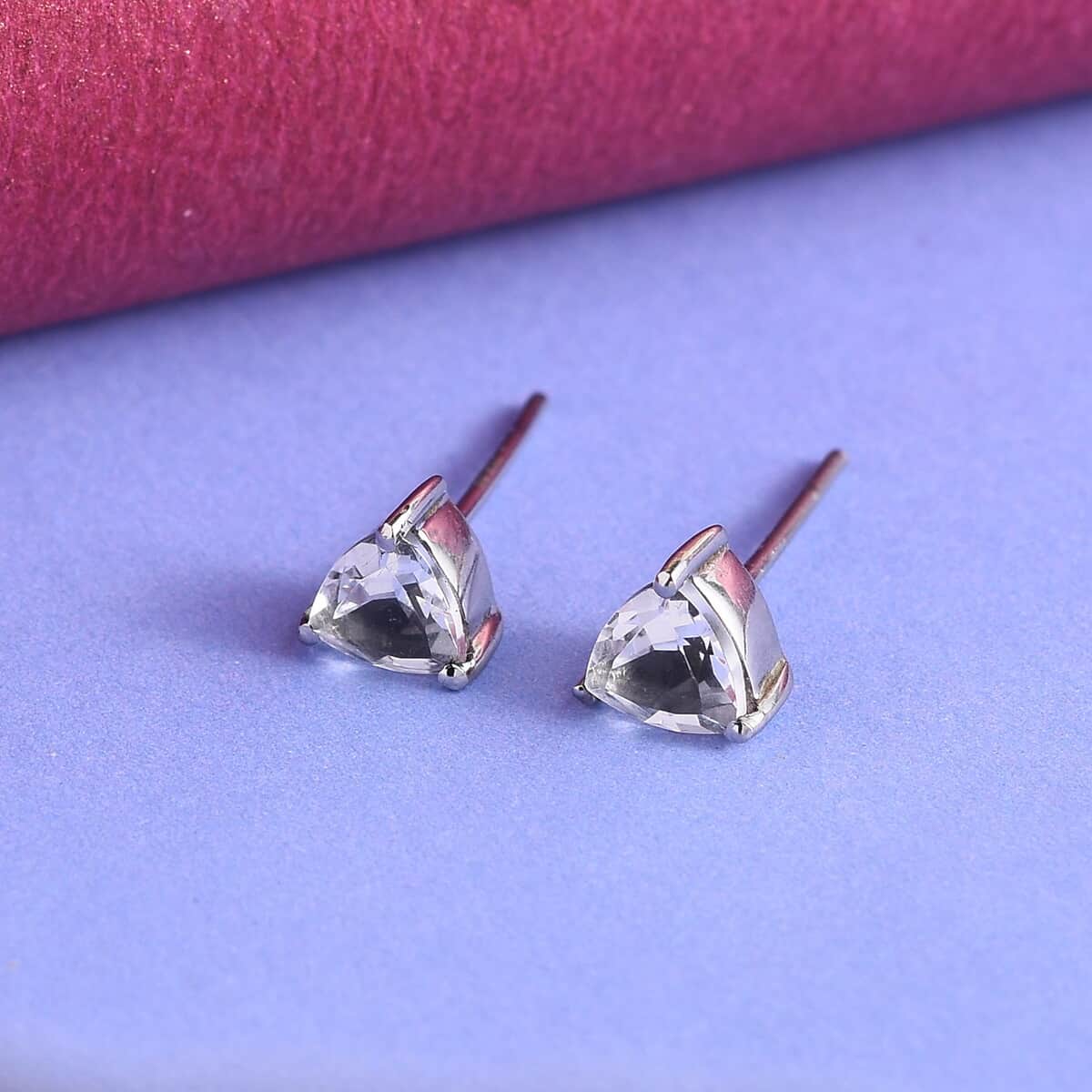 White Topaz Solitaire Stud Earrings in Stainless Steel 1.50 ctw image number 2