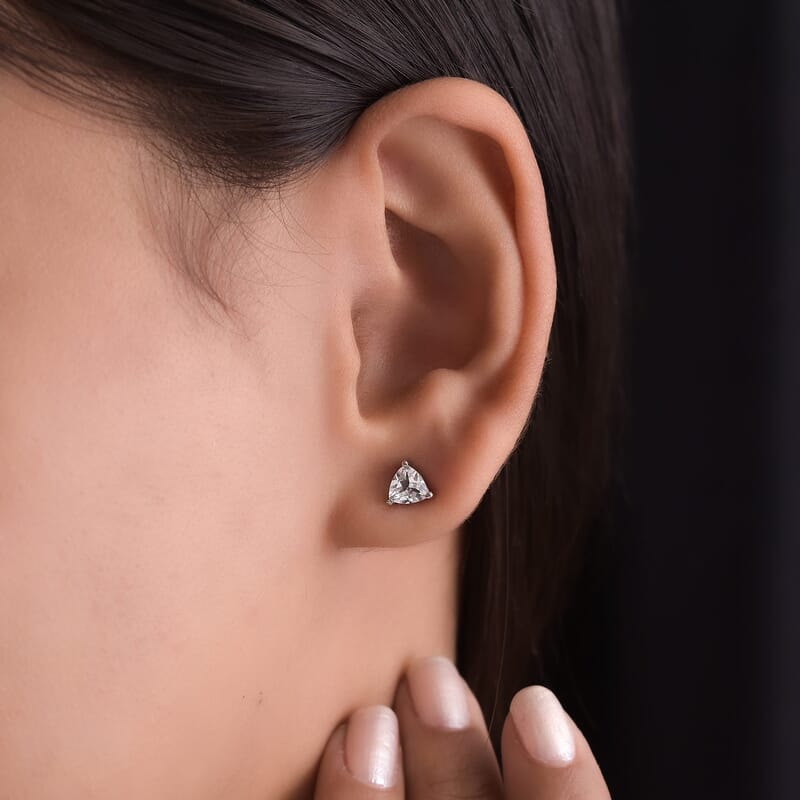 White Topaz Solitaire Stud Earrings in Stainless Steel 1.50 ctw