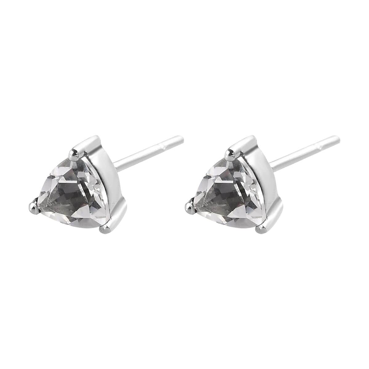 White Topaz Solitaire Stud Earrings in Stainless Steel 1.50 ctw image number 6