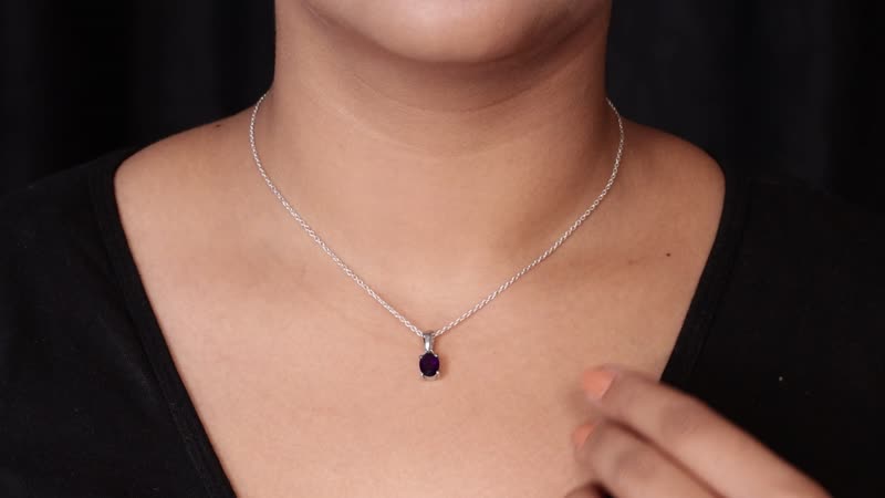 Amethyst Solitaire Pendant in Stainless Steel 1.30 ctw