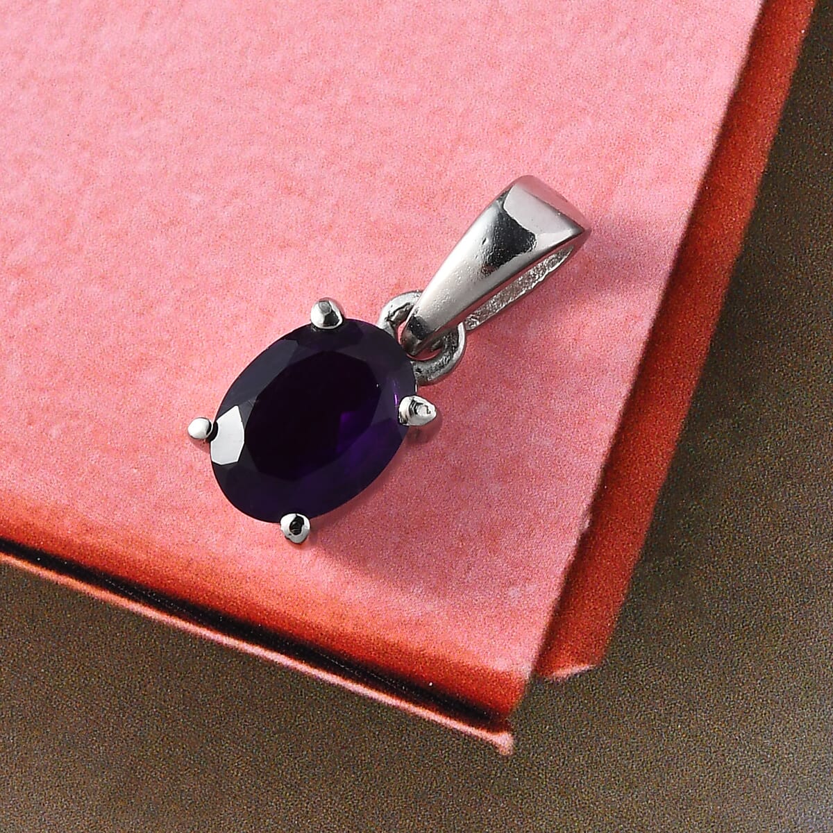 Amethyst Solitaire Pendant in Stainless Steel 1.30 ctw image number 1