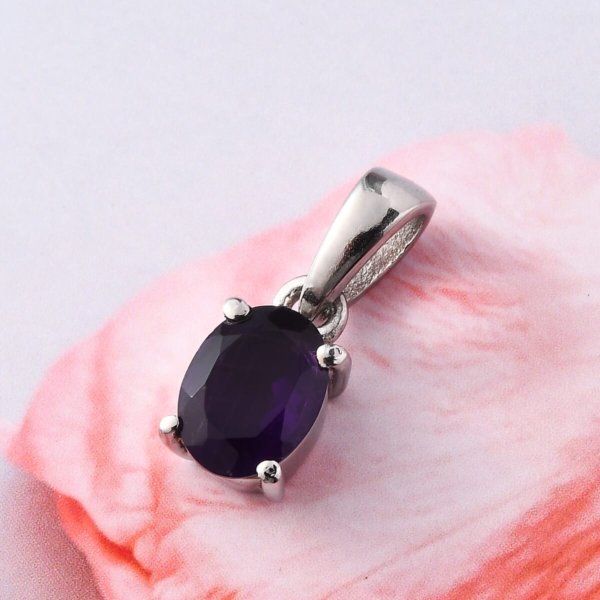 Amethyst Solitaire Pendant in Stainless Steel 1.30 ctw image number 2