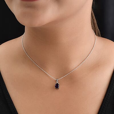 Amethyst Solitaire Pendant in Stainless Steel 1.30 ctw