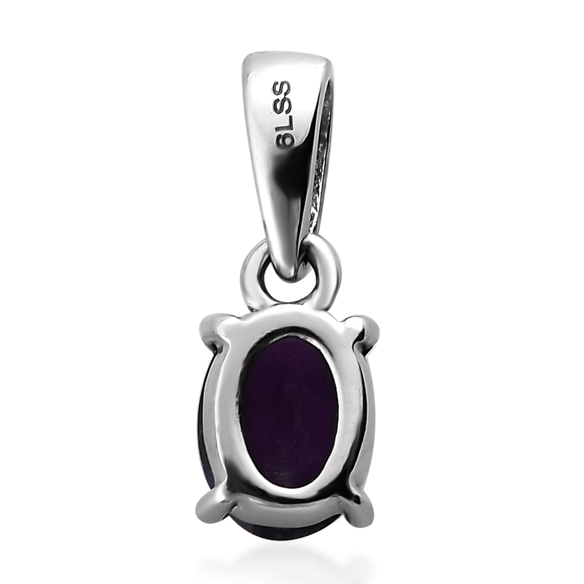 Amethyst Solitaire Pendant in Stainless Steel 1.30 ctw image number 4