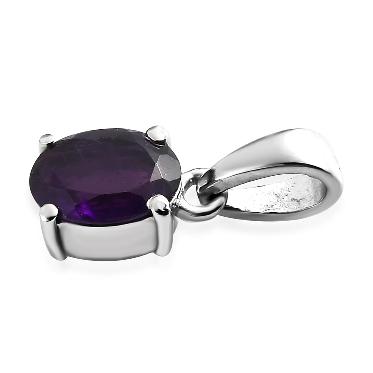 Amethyst Solitaire Pendant in Stainless Steel 1.30 ctw image number 5