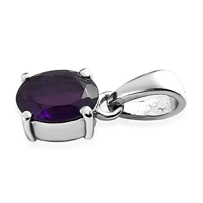 Amethyst Solitaire Pendant in Stainless Steel 1.30 ctw