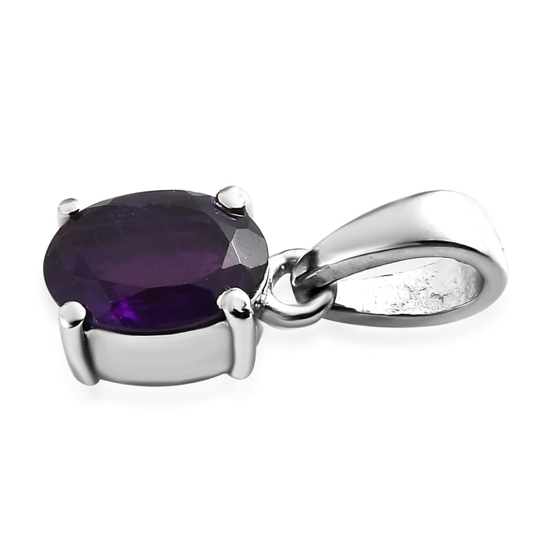 Amethyst Solitaire Pendant in Stainless Steel 1.30 ctw