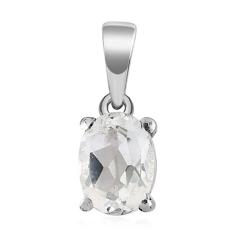 White Topaz Solitaire Pendant in Stainless Steel 1.25 ctw , Tarnish-Free, Waterproof, Sweat Proof Jewelry