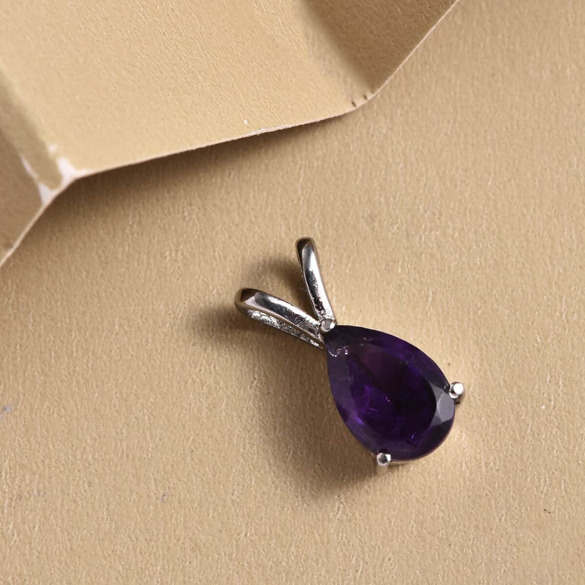 Amethyst Solitaire Pendant in Stainless Steel 1.15 ctw image number 3