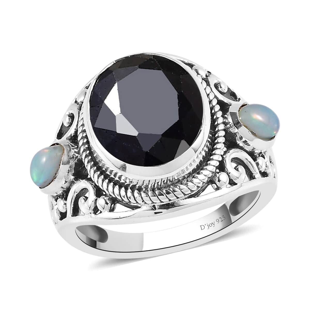 Artisan Crafted Australian Black Sapphire and Ethiopian Welo Opal 3 Stone Ring in Sterling Silver 6.25 ctw image number 0