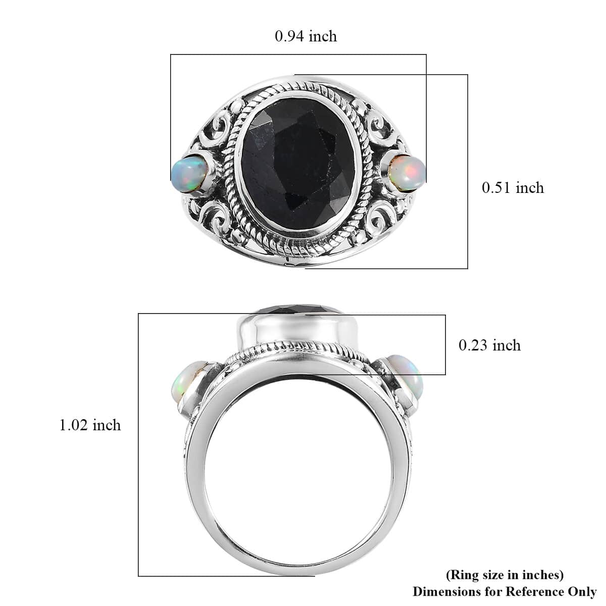 Artisan Crafted Australian Black Sapphire and Ethiopian Welo Opal 3 Stone Ring in Sterling Silver 6.25 ctw image number 4