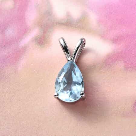 Sky Blue Topaz Solitaire Pendant ion Stainless Steel 1.50 ctw image number 1