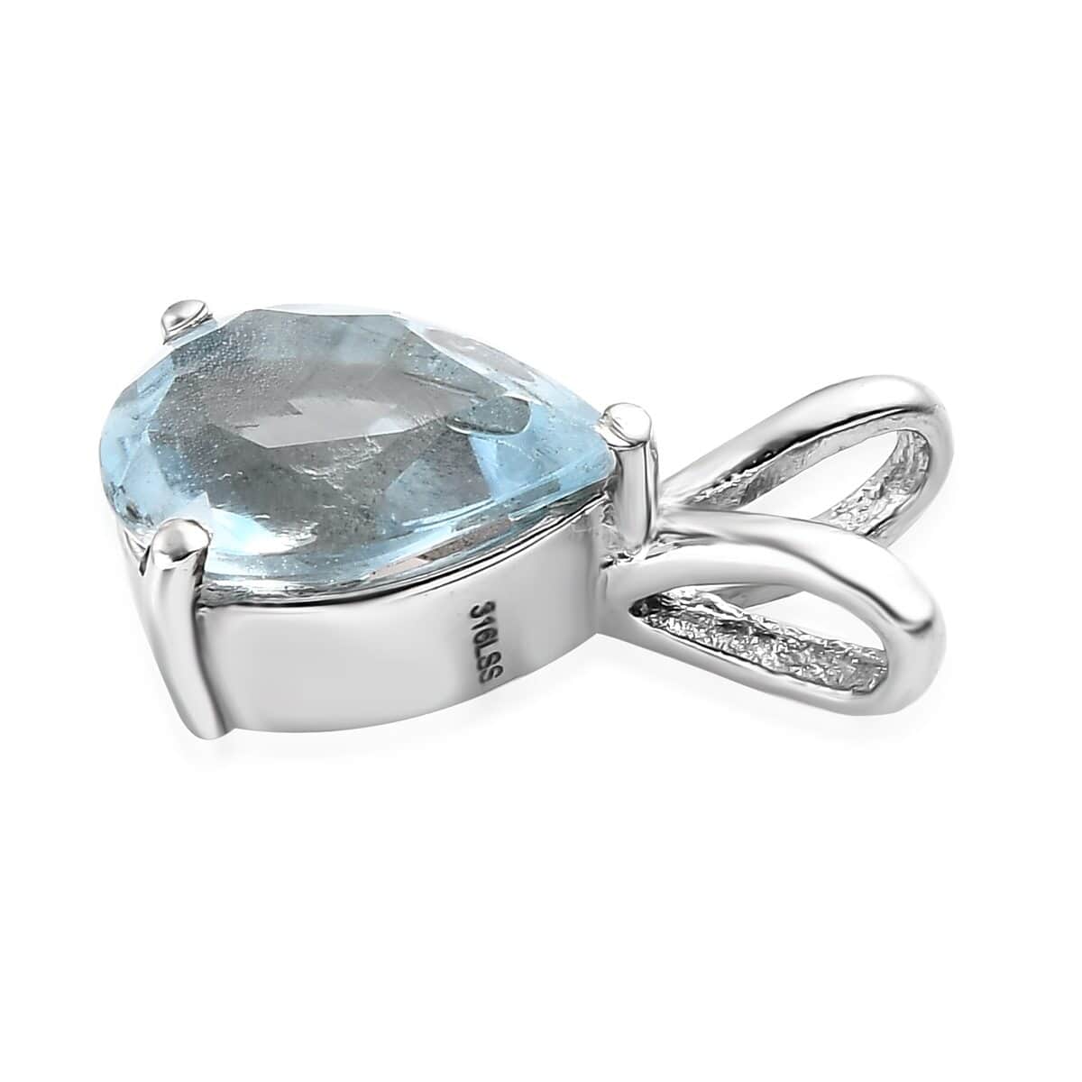 Sky Blue Topaz Solitaire Pendant ion Stainless Steel 1.50 ctw image number 5