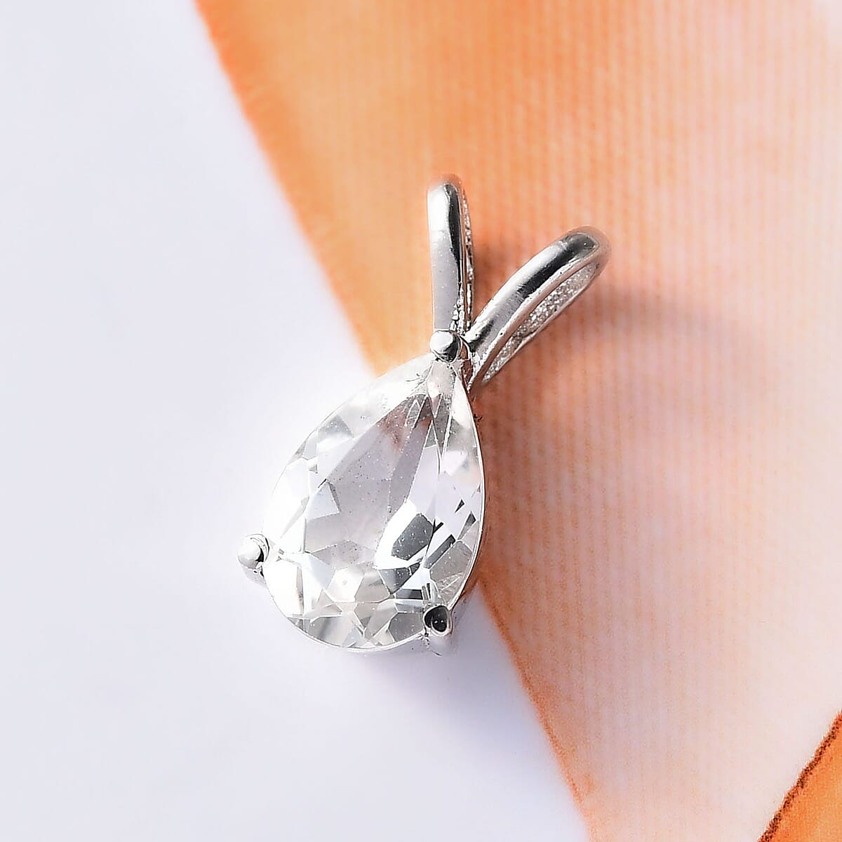 White Topaz Solitaire Pendant in Stainless Steel 1.40 ctw image number 1
