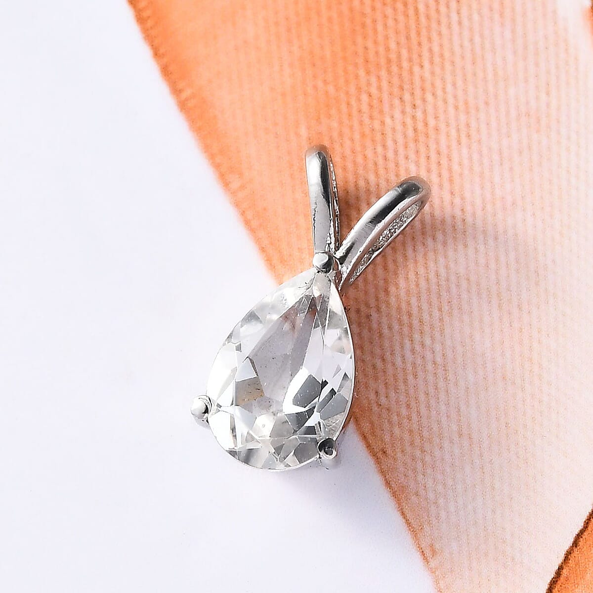 White Topaz Solitaire Pendant in Stainless Steel 1.40 ctw image number 2