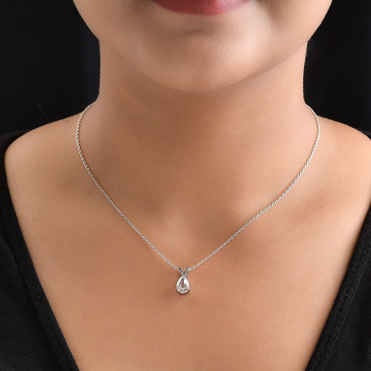 White Topaz Solitaire Pendant in Stainless Steel 1.40 ctw image number 3