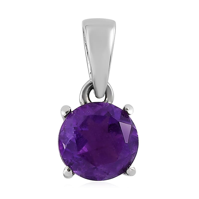 Amethyst Solitaire Pendant in Stainless Steel 1.25 ctw