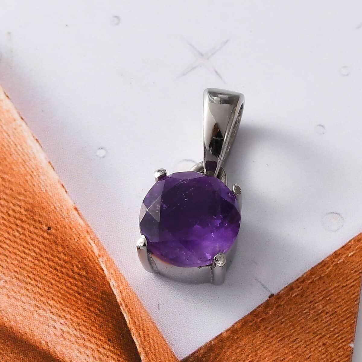Amethyst Solitaire Pendant in Stainless Steel 1.25 ctw image number 1