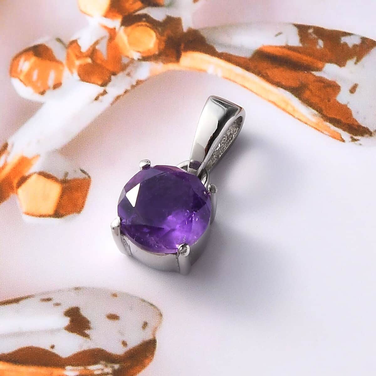 Amethyst Solitaire Pendant in Stainless Steel 1.25 ctw image number 2