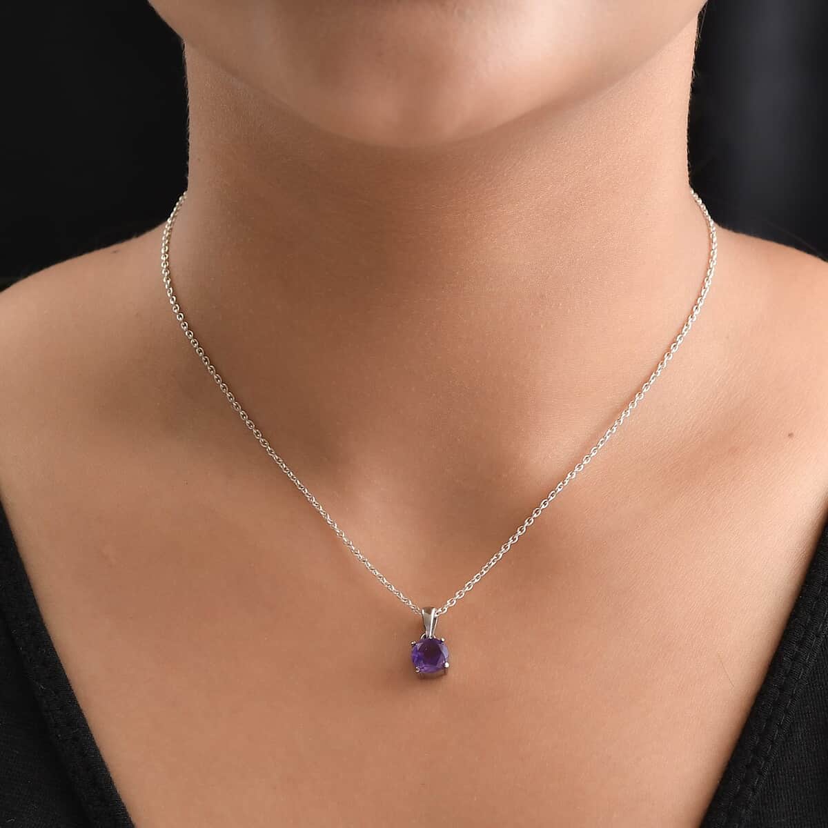 Amethyst Solitaire Pendant in Stainless Steel 1.25 ctw image number 3