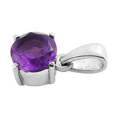 Amethyst Solitaire Pendant in Stainless Steel 1.25 ctw