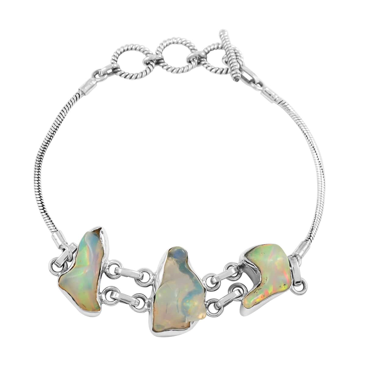 Rough Cut Ethiopian Welo Opal Toggle Clasp Bracelet in Sterling Silver (7.25 In) 9.30 ctw image number 0