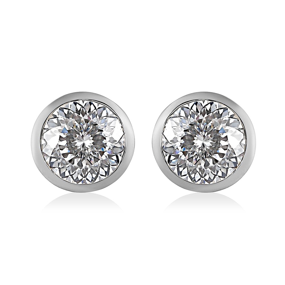 100 Facet Moissanite Solitaire Stud Earrings in Platinum Over Sterling Silver 1.90 ctw