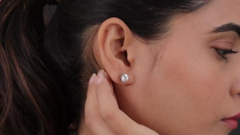 One Time Only 100 Facet Moissanite (Rnd 6.5mm) Solitaire Stud Earrings in Platinum Over Sterling Silver 1.90 ctw