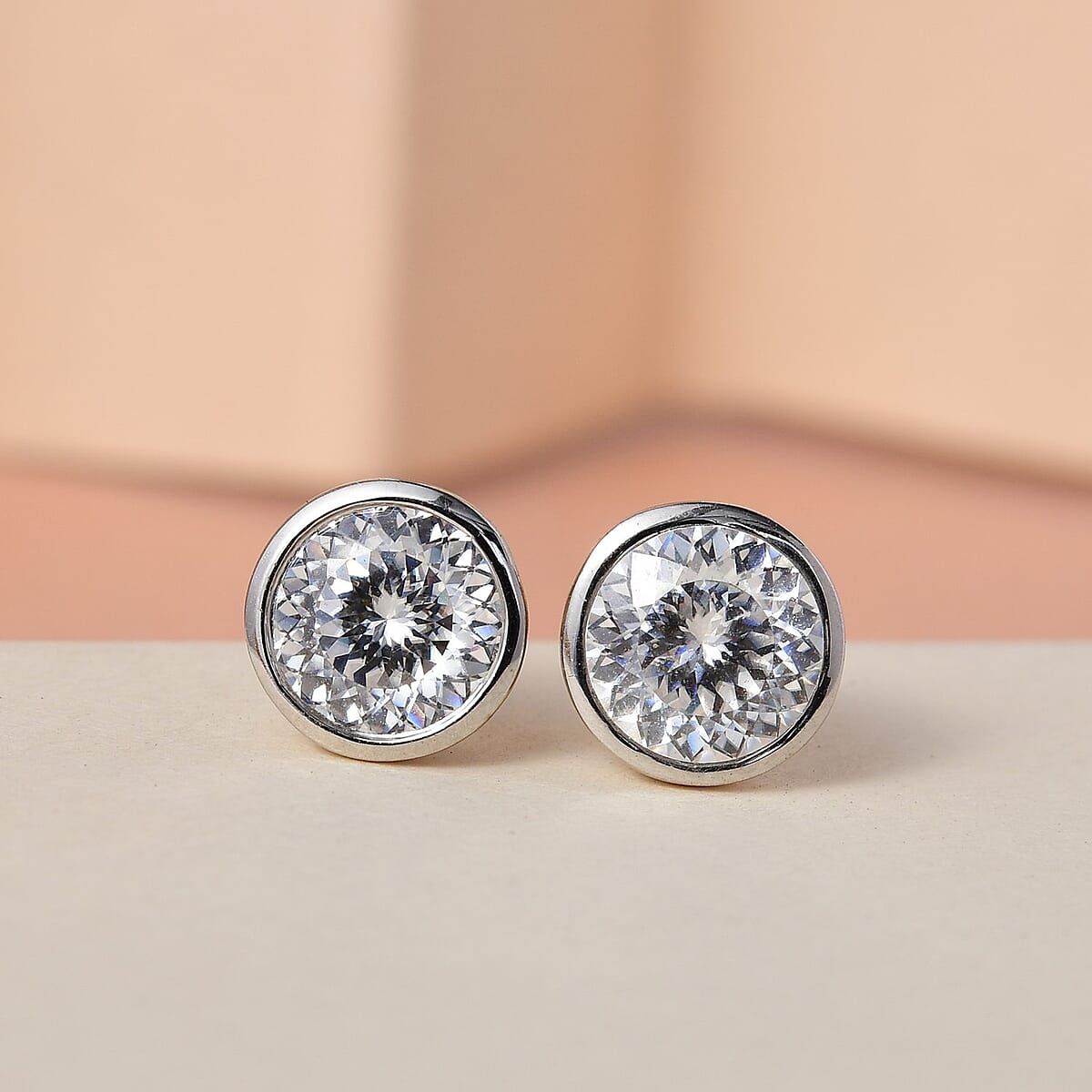 100 Facet Moissanite Solitaire Stud Earrings in Platinum Over Sterling Silver 1.90 ctw image number 1